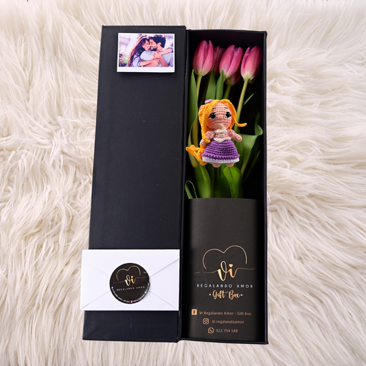 Box Luxury Tulipanes Tonalidades Rosadas + Rapunzel