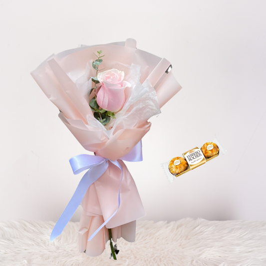 Mini ramo de 1 rosa + Chocolate