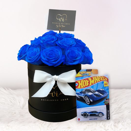 Box de 20 Rosas Azules + Carrito Hot Wheels