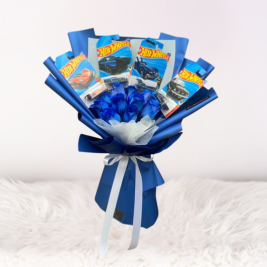 Ramo de 10 Rosas Azules + 4 Carritos HotWheels