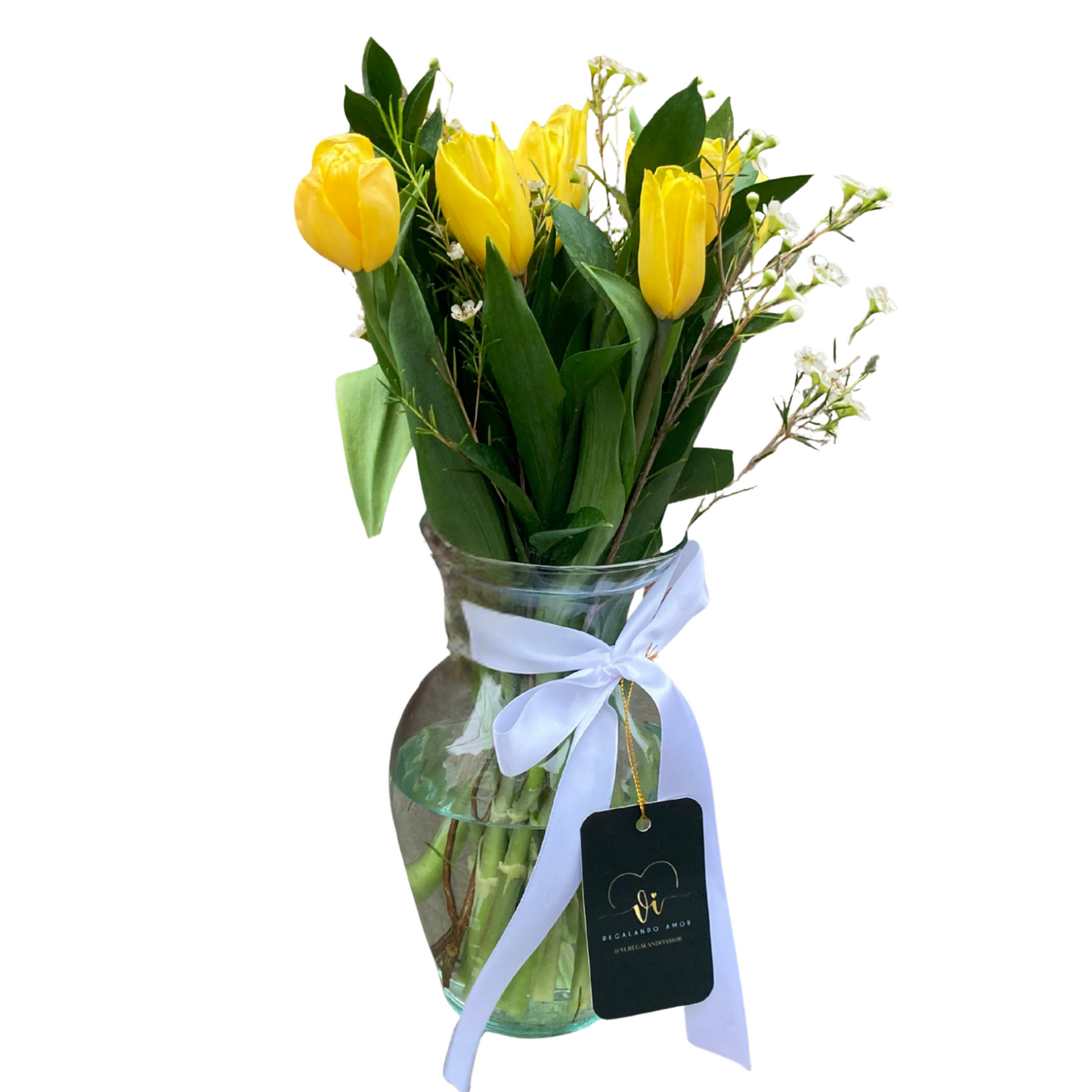 Arreglo Floral en Florero – 12 Tulipanes Amarillos
