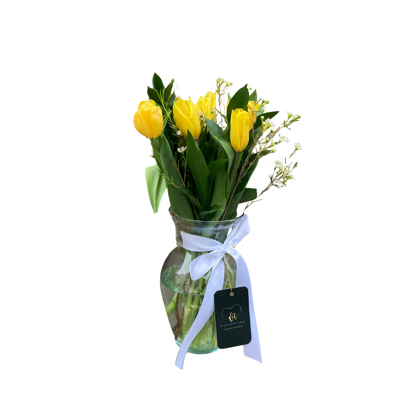 Arreglo Floral en Florero – 12 Tulipanes Amarillos