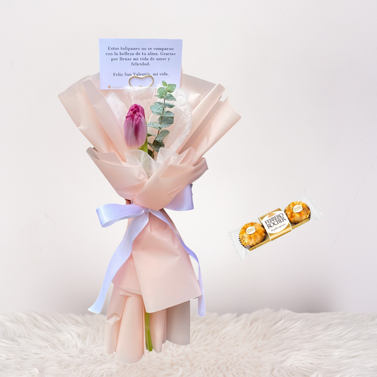 Mini ramo de 1 tulipan + Chocolate